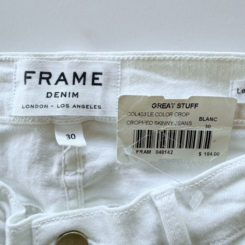 NWT FLAWED FRAME Le Skinny de Jeanne Mid-Rise Crop Jeans in White Size 30 - Picture 8 of 15